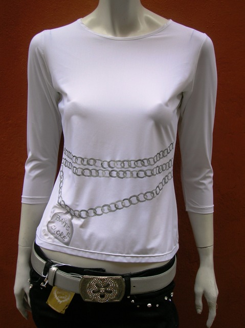 t shirt bianco catena dipinta MANICA TRE QUARTI VISCOSA